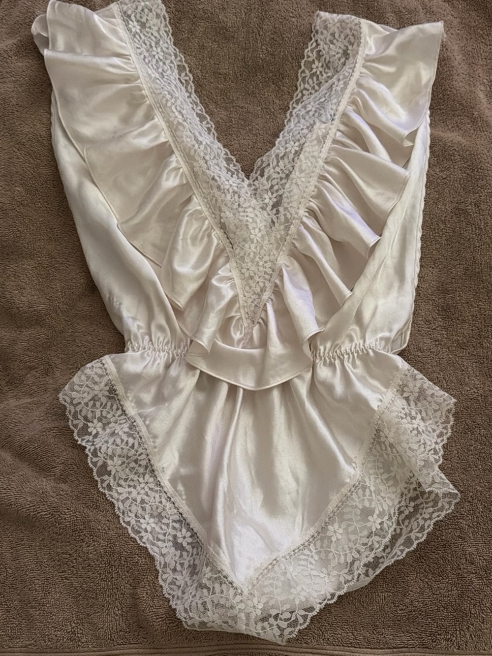 Lily of France Ivory Satin Lace-Trim Chemise Slip